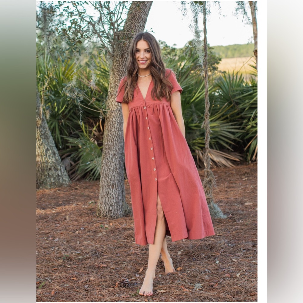 NATURAL LIFE Dusty Rose Button-Front Midi Dress